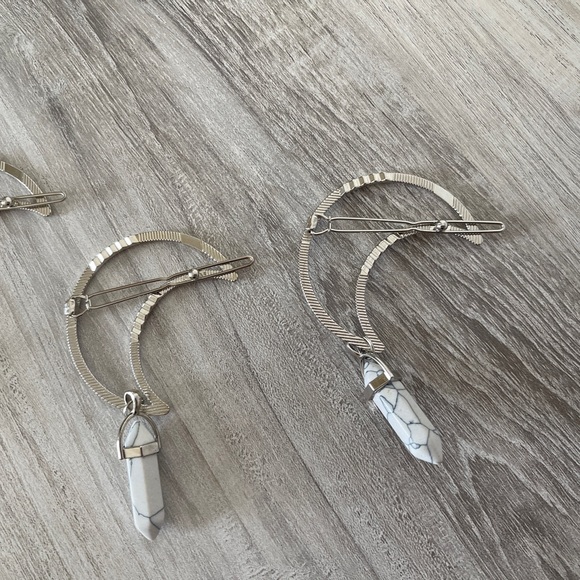 Silver Crescent Moon Hair Clips - Picture 8 of 8